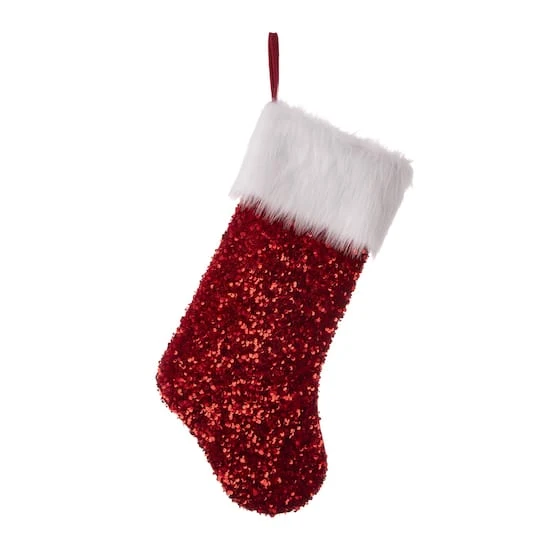 Glitzhome® 21" Red Sequin Christmas Stocking, 2ct. 4 Glitzhome® 21" Red Sequin Christmas Stocking, 2ct. - Image 4