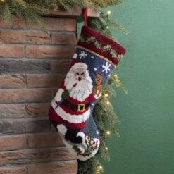 Glitzhome® 19" Santa Hooked Stocking -Northlight Decor Store D252943S 2