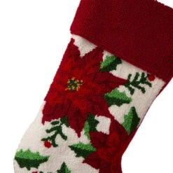 Glitzhome® 21" Poinsettia Hooked Stocking 10 Glitzhome® 21" Poinsettia Hooked Stocking -Northlight Decor Store D252944S 3