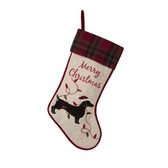 Glitzhome® 21" Dachshund Fabric Christmas Stocking 1 Glitzhome® 21" Dachshund Fabric Christmas Stocking
