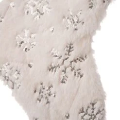 Glitzhome® 21" White Plush With Snowflake Christmas Stocking -Northlight Decor Store D252957S 4