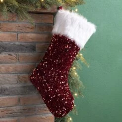 Glitzhome® 21" Red Sequin Christmas Stocking 11 Glitzhome® 21" Red Sequin Christmas Stocking -Northlight Decor Store D252961S 2