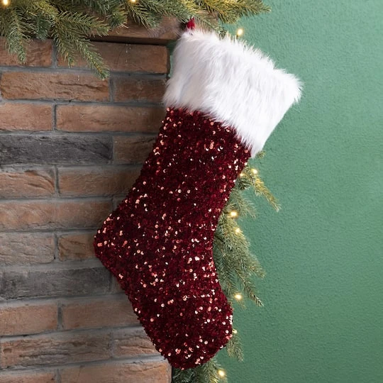 Glitzhome® 21" Red Sequin Christmas Stocking 3 Glitzhome® 21" Red Sequin Christmas Stocking - Image 3