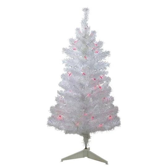 Northlight 3ft. Pre-Lit White Iridescent Pine Artificial Christmas Tree, Pink Lights 2 Northlight 3ft. Pre-Lit White Iridescent Pine Artificial Christmas Tree, Pink Lights - Image 2
