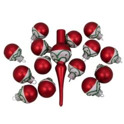 Northlight 15ct. Red Matte Frosted Tree Topper & Ball Ornaments 9 Northlight 15ct. Red Matte Frosted Tree Topper & Ball Ornaments -Northlight Decor Store D253708S 11