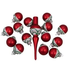 Northlight 15ct. Red Matte Frosted Tree Topper & Ball Ornaments 11 Northlight 15ct. Red Matte Frosted Tree Topper & Ball Ornaments -Northlight Decor Store D253708S 13