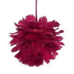 Northlight 5.5" Pink & Gold Glitter Tipped Feather Ball Ornament