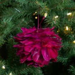 Northlight 5.5" Pink & Gold Glitter Tipped Feather Ball Ornament -Northlight Decor Store D253799S 2
