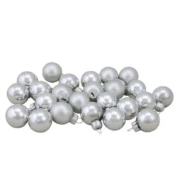 Northlight 24ct. 1" 2-Finish Silver Glass Ball Ornaments