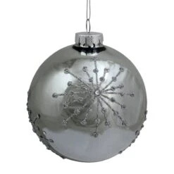 Northlight 4" Shiny Silver Mirrored Glitter Snowflakes Ball Ornament