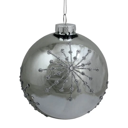 Northlight 4" Shiny Silver Mirrored Glitter Snowflakes Ball Ornament 4 Northlight 4" Shiny Silver Mirrored Glitter Snowflakes Ball Ornament - Image 4