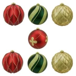 Northlight 7ct. 6" Red & Green Shatterproof 3-Finish Christmas Ball Ornaments
