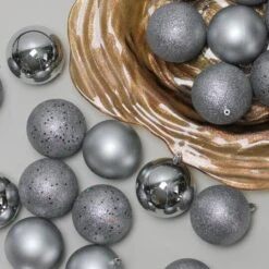 Northlight 32ct. 3.5" Pewter Gray Shatterproof 4-Finish Christmas Ball Ornaments -Northlight Decor Store D253872S 12