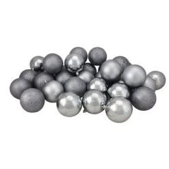 Northlight 32ct. 3.5" Pewter Gray Shatterproof 4-Finish Christmas Ball Ornaments -Northlight Decor Store D253872S 2