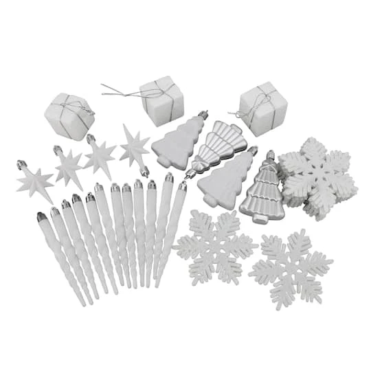 Northlight 125ct. Winter White & Silver Shatterproof 4-Finish Christmas Ornaments 2 Northlight 125ct. Winter White & Silver Shatterproof 4-Finish Christmas Ornaments - Image 2