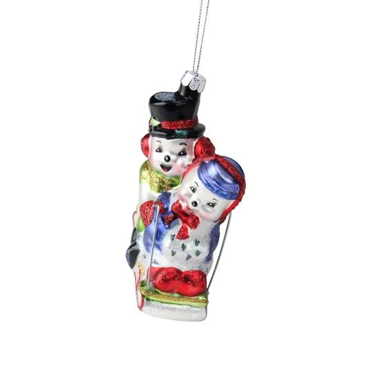 Northlight 4.5" White & Red Cheerful Sledding Snowmen Couple Glass Christmas Ornament 6 Northlight 4.5" White & Red Cheerful Sledding Snowmen Couple Glass Christmas Ornament - Image 6