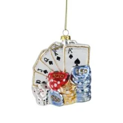 Northlight 4" Silver & Blue Poker Playing Cards With Dice & Chips Christmas Ornament
