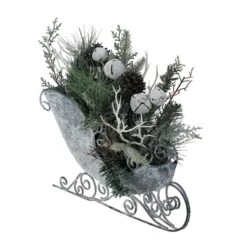 Northlight 9.5" Gray & Green Frosted Pinecone In Foliage Filled Tabletop Sleigh -Northlight Decor Store D253931S 12