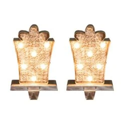 Glitzhome® 7.5" Pre-Lit Marquee Wooden Metal LED Gift Box Stocking Holder, 2ct.