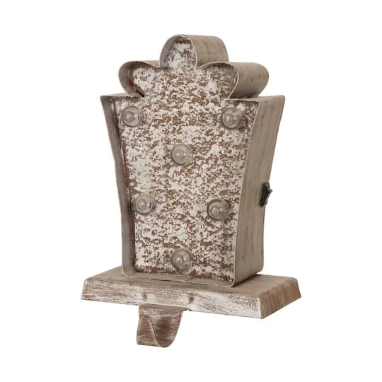 Glitzhome® 7.5" Pre-Lit Marquee Wooden Metal LED Gift Box Stocking Holder, 2ct. 6 Glitzhome® 7.5" Pre-Lit Marquee Wooden Metal LED Gift Box Stocking Holder, 2ct. - Image 6