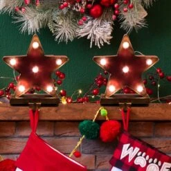 Glitzhome® 7.5" Marquee LED Star Stocking Holder, 2ct. -Northlight Decor Store D254144S 2
