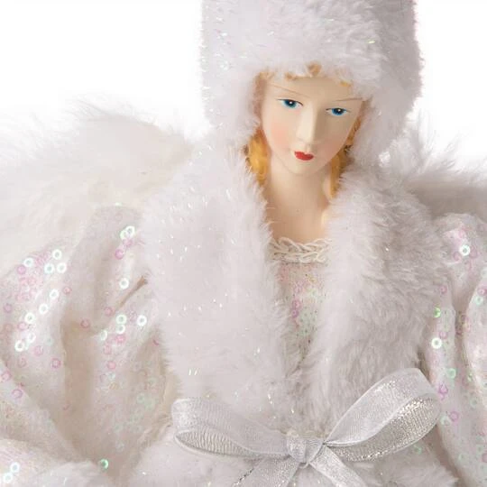 Glitzhome® 16" White Faux Fur Christmas Angel Tree Topper 4 Glitzhome® 16" White Faux Fur Christmas Angel Tree Topper - Image 4