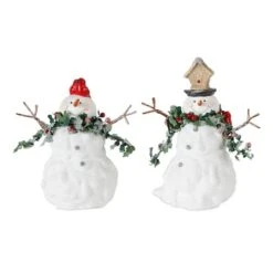 Melrose White Terra Cotta Snowman Set, 5.5" & 6.5"