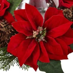 9" Red Poinsettia & Pinecone Candelabrum 11 9" Red Poinsettia & Pinecone Candelabrum -Northlight Decor Store D292858S 4