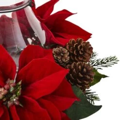 9" Red Poinsettia & Pinecone Candelabrum 12 9" Red Poinsettia & Pinecone Candelabrum -Northlight Decor Store D292858S 5