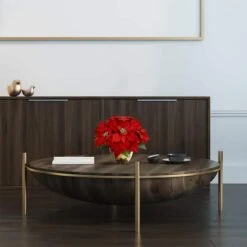 11" Red Poinsettia Arrangement In Golden Vase -Northlight Decor Store D292878S 13