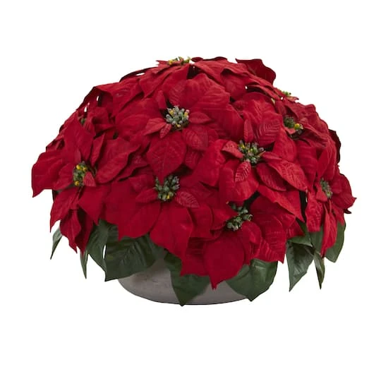 14" Red Poinsettia Plant In Stone Planter 1 14" Red Poinsettia Plant In Stone Planter
