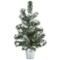 2 Pack 18" Unlit Snowy Mini Pine Artificial Christmas Trees With Tin Planters -Northlight Decor Store D292902S 12