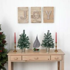 2 Pack 18" Unlit Snowy Mini Pine Artificial Christmas Trees With Tin Planters -Northlight Decor Store D292902S 14