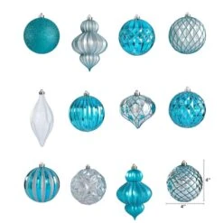12ct. 4" Blue & Silver Shatterproof Luxe Ornament Set -Northlight Decor Store D322170S 2