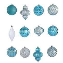 12ct. 4" Blue & Silver Shatterproof Luxe Ornament Set -Northlight Decor Store D322170S 3