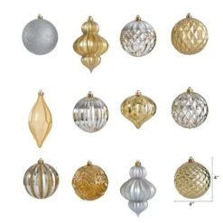 12ct. 4" Gold & Silver Shatterproof Luxe Ornament Set -Northlight Decor Store D322172S 2