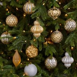 12ct. 4" Gold & Silver Shatterproof Luxe Ornament Set -Northlight Decor Store D322172S 4
