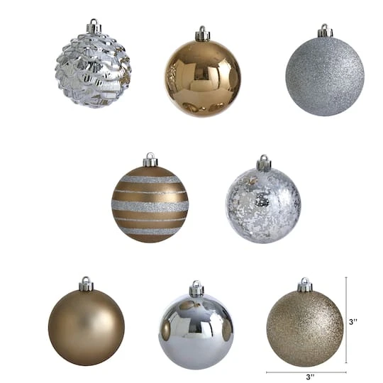 64ct. 3" Gold & Silver Shatterproof Ball Ornaments 3 64ct. 3" Gold & Silver Shatterproof Ball Ornaments - Image 3