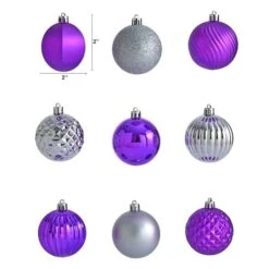 101ct. 2" Purple & Silver Shatterproof Ball Ornaments -Northlight Decor Store D322178S 2