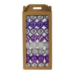 64ct. 3" Purple & Silver Shatterproof Ball Ornaments