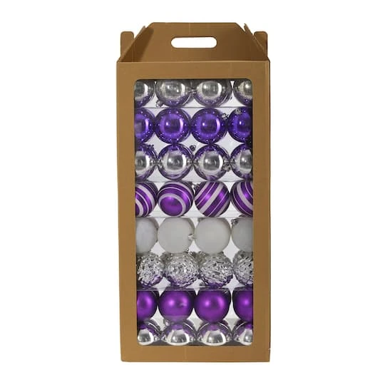64ct. 3" Purple & Silver Shatterproof Ball Ornaments 1 64ct. 3" Purple & Silver Shatterproof Ball Ornaments