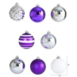 64ct. 3" Purple & Silver Shatterproof Ball Ornaments 8 64ct. 3" Purple & Silver Shatterproof Ball Ornaments -Northlight Decor Store D322179S 2