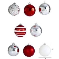 64ct. 3" Red & Silver Shatterproof Ball Ornaments -Northlight Decor Store D322181S 2