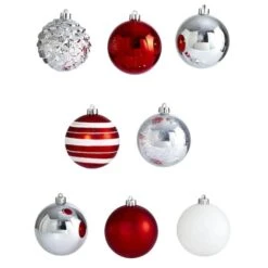 64ct. 3" Red & Silver Shatterproof Ball Ornaments -Northlight Decor Store D322181S 3