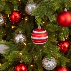 64ct. 3" Red & Silver Shatterproof Ball Ornaments -Northlight Decor Store D322181S 5