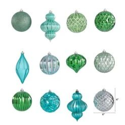 12ct. 4" Green & Silver Shatterproof Luxe Ornament Set -Northlight Decor Store D322192S 2