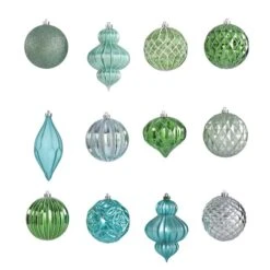 12ct. 4" Green & Silver Shatterproof Luxe Ornament Set -Northlight Decor Store D322192S 3