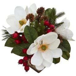 15" Magnolia, Pine & Berries Artificial Arrangement -Northlight Decor Store D322266S 2