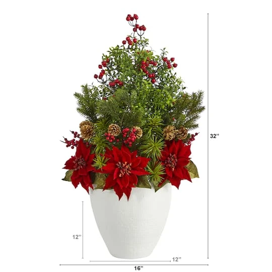 2.5ft. Poinsettia, Boxwood & Succulent Arrangement In White Vase 3 2.5ft. Poinsettia, Boxwood & Succulent Arrangement In White Vase - Image 3
