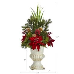 2ft. Poinsettia, Grass & Succulent Arrangement In White Urn -Northlight Decor Store D322363S 2
